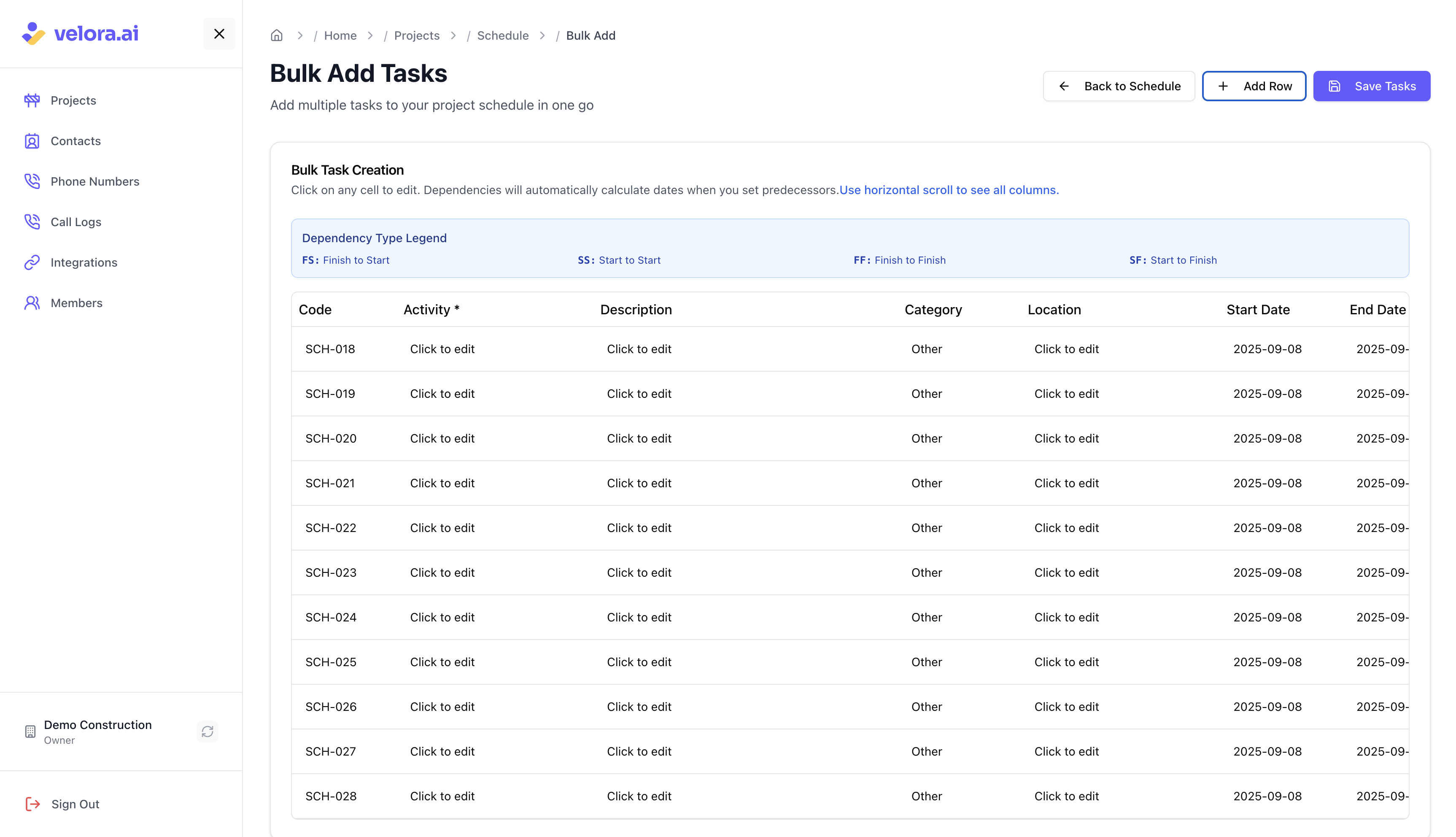 Create multiple project tasks efficiently Bulk add tasks to project schedule