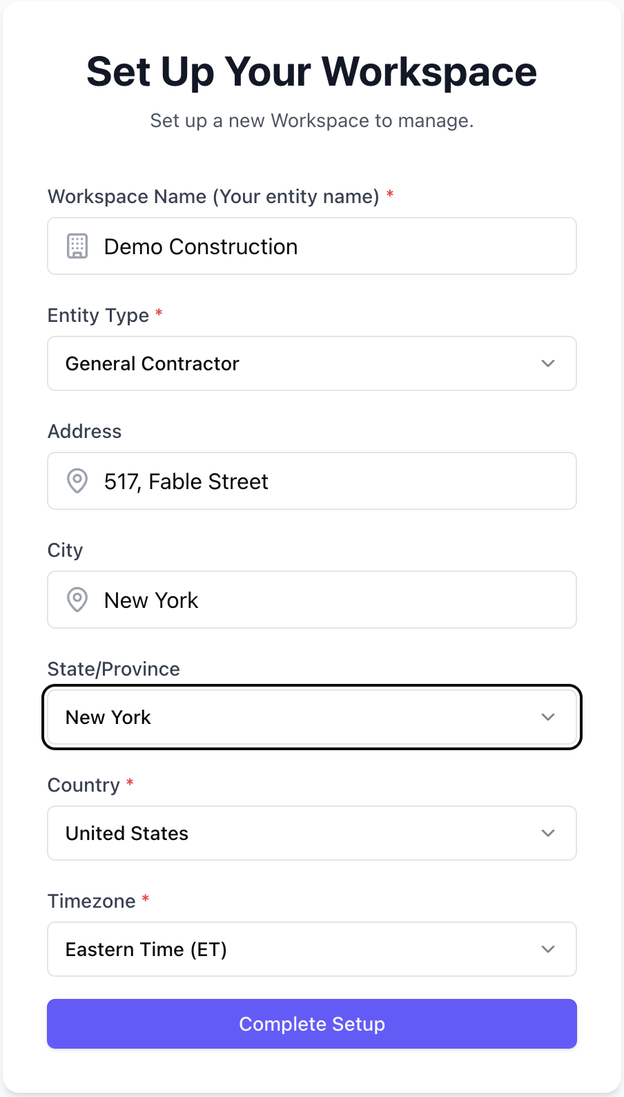 Workspace Setup for Construction Project Management