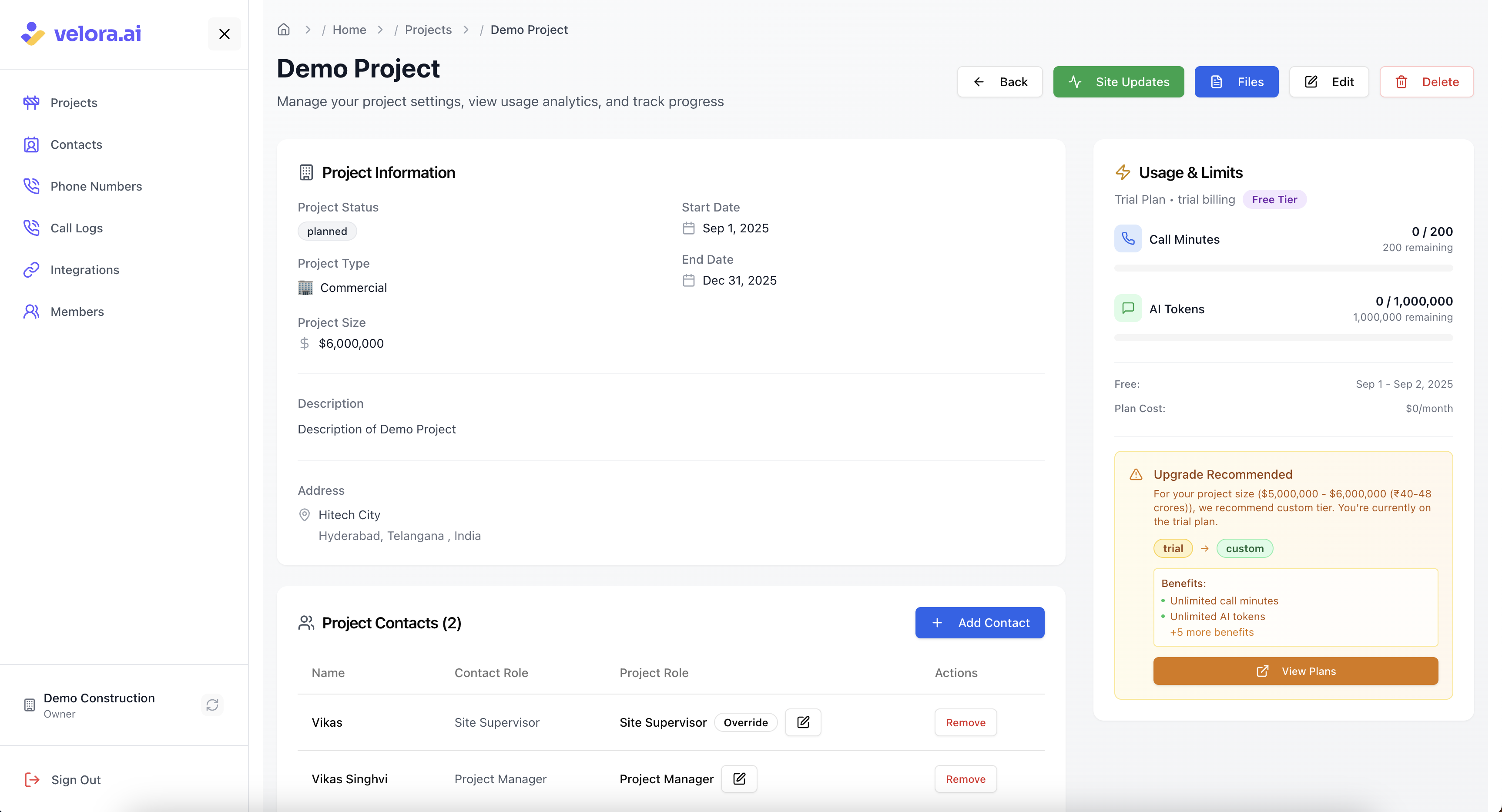 Project Contact Added Successfully to Voice AI Construction Platform