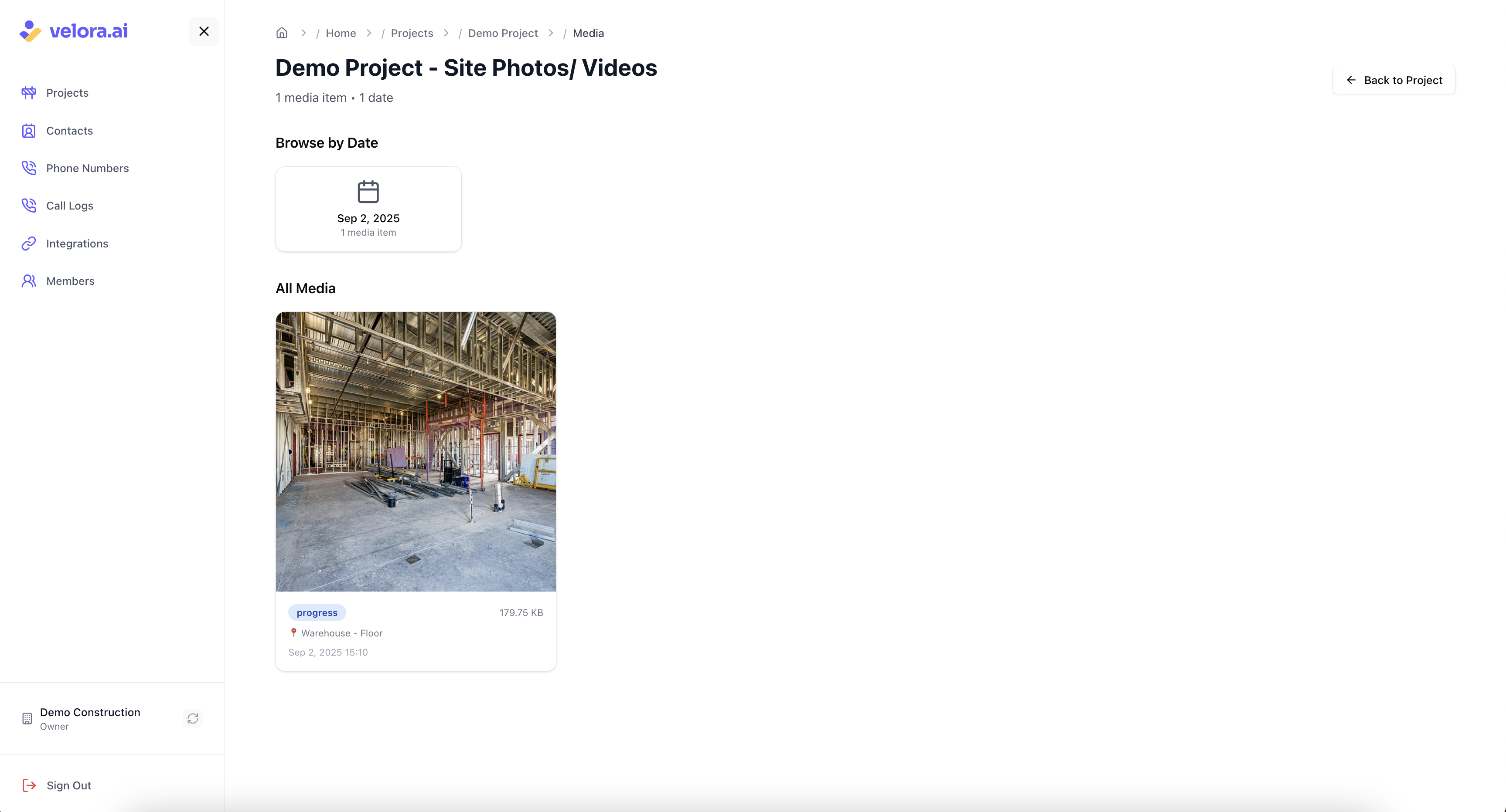 Site Media Gallery for Voice AI Construction Platform